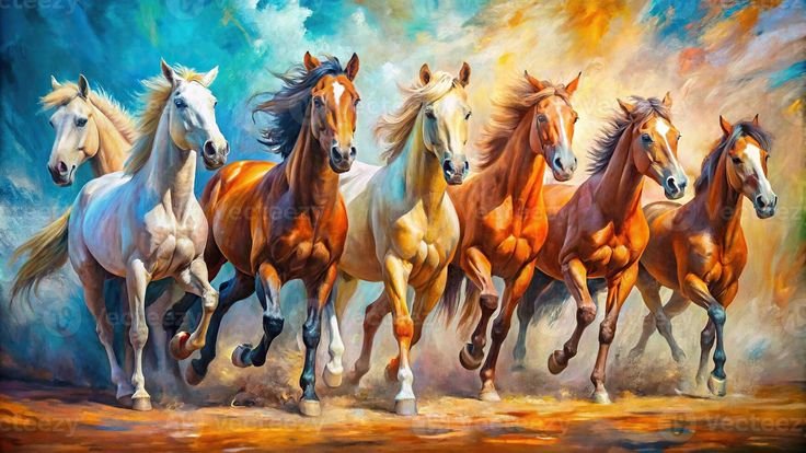 Vastu Poster' White 7 Horse Vastu Painting 3